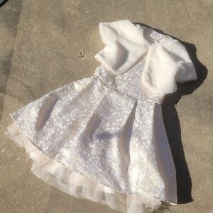 wonder nation Ivory and Gold Floral Brocade Dress with Faux Fur Bolero